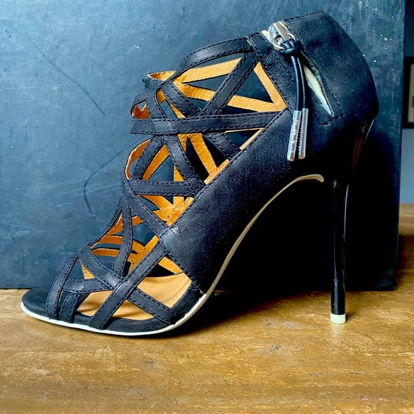 L.A.M.B. Black Strappy Heels - Picture 1 of 7